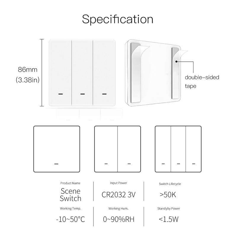MOES Tuya ZigBee Scene Switch Wireless Push Button Controller Battery Powered Transmitter Smart Life App Automation 1/2/3 Gang