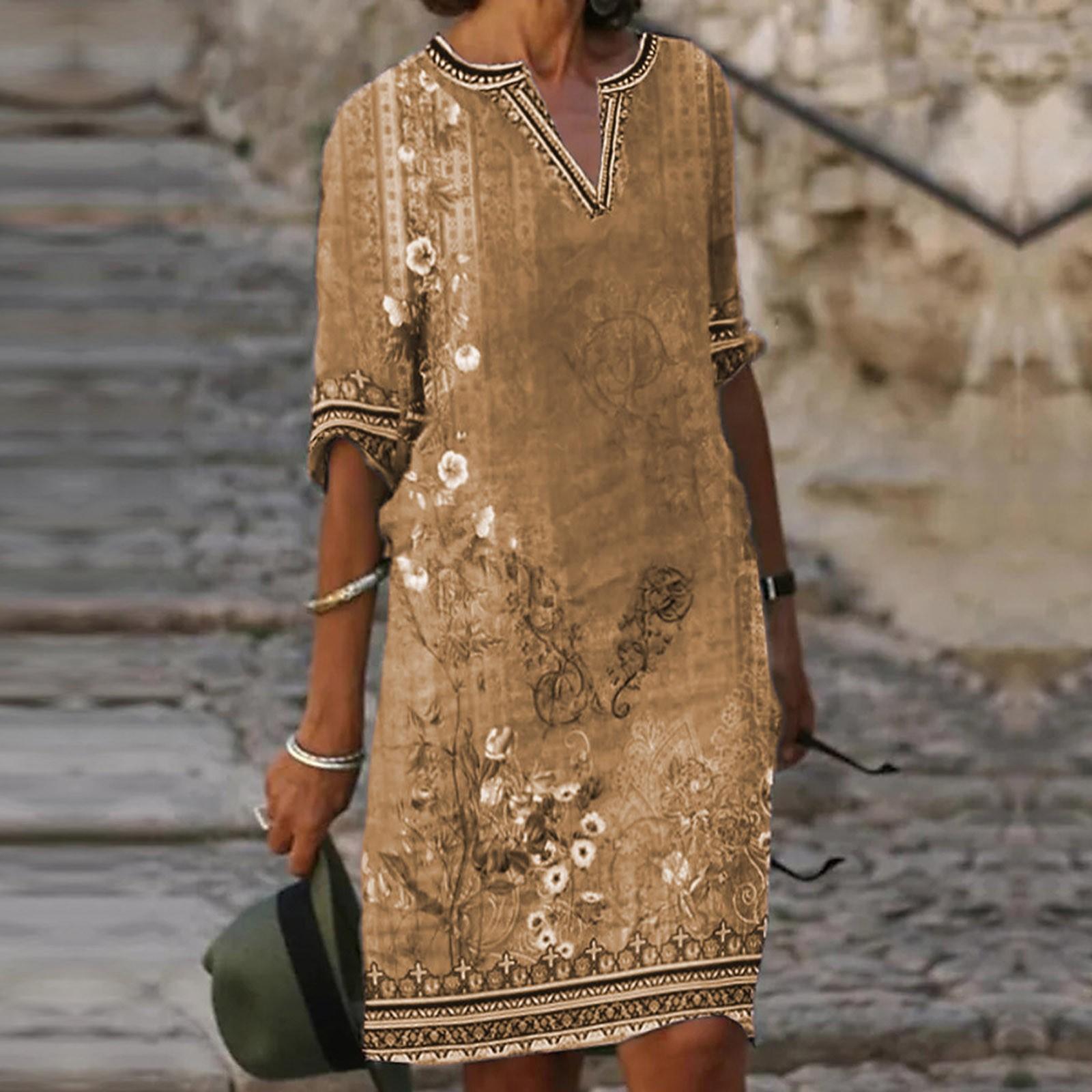 

Женское платье с круглым вырезом и украшением на пуговицах, женское винтажное длинное платье с коротким рукавом и цветочным принтом S
