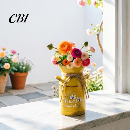 Artificial Flower Vase Rustic Milk Can with Handle, Vintage Jug for Hemp Rope Bow Fresh/Dried/Artificial Flowers, Distressed Container Home