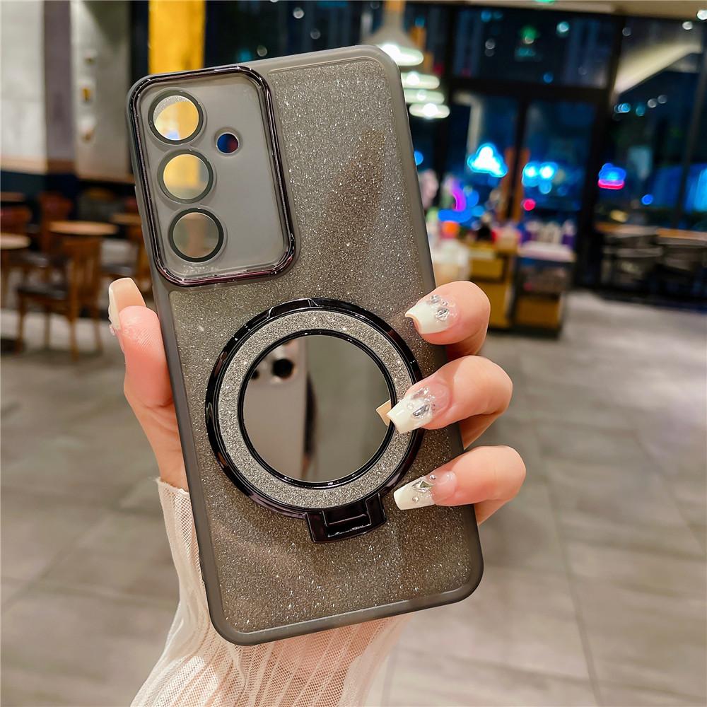Mirror Glitter Case For Samsung A32 A52 A72 A13 A33 A53 A73 A15 A35 A55 A14 A34 A54 A24 A25 Soft Stand Holder Bracket Mag Cover