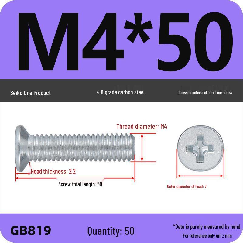 GB819 Zinc-Plated Carbon Steel Phillips Countersunk Screws: M2-M10