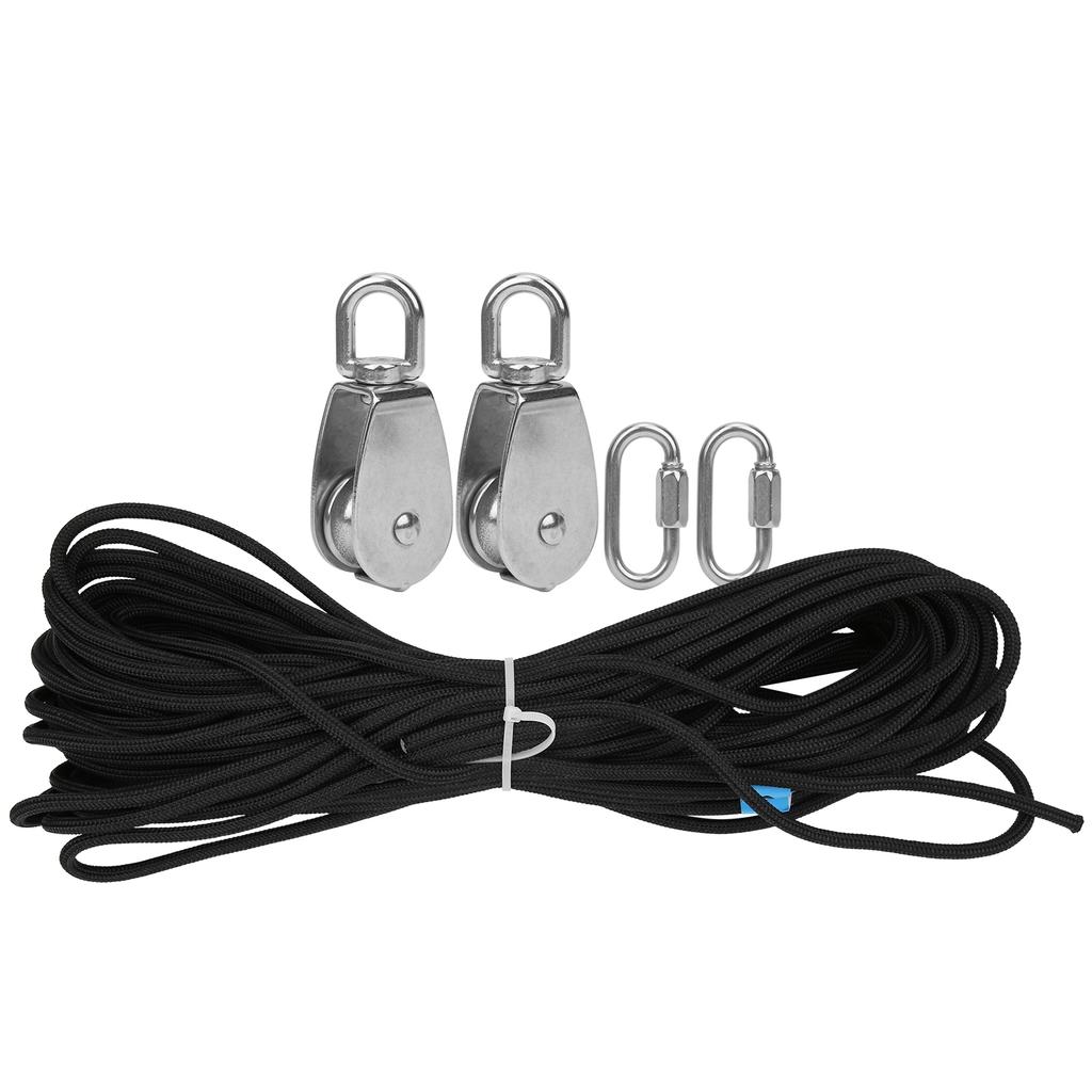 25MM Single Pulley Set with 30m Nylon Rope and 2Pcs PVC Carabiner Buckle Accessory