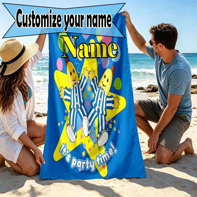 Custom Name Personalized Bananas in Pyjamas Print Beach Towel, for Trip Camping Beach Party Home Decor, Birthday Gift for Family & Friends