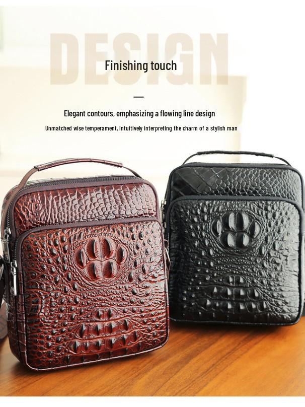 Crocodile Pattern Mens Shoulder Bag In Genuine Top Layer Cowhide Leather - High-End Quality, Versatile for Business and Casual Commute