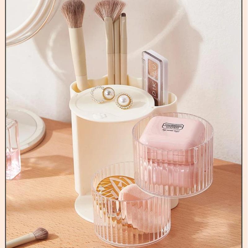 Multilayer Rotating Pen Organizer Clear Compartments Large Desk Cosmetic Storage For Home Office Student Use
