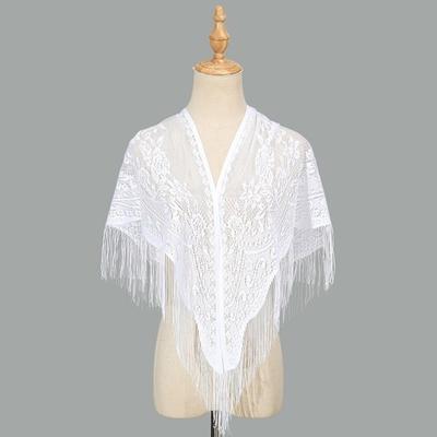 Polyester Lace Hollow Scarf Embroidery Mesh Scarves Elegant Tassel Triangle Shawl Summer