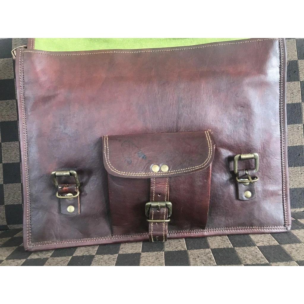 Laptop Satchel Shoulder Bag Men's Vintage Unisex School Bag Leather Messenger