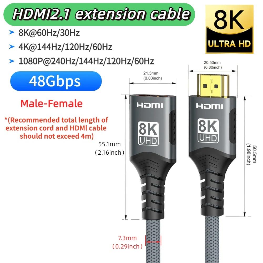 8K HDMI Cable HDMI 2.1 8K@60Hz 4K@120Hz 48Gbps EARC ARC HDCP Ultra High Speed HDR For  PS5 PS4 Laptop HD TV Monitor Projectors