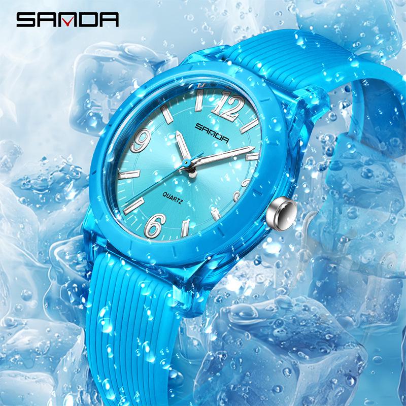 Sanda TEMU Hot-Selling Waterproof Quartz Luminous Student Watch with Thin Transparent Case for Children