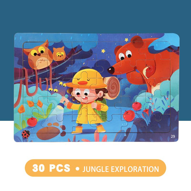 30 Piece Wooden 3D Puzzle Cartoon Animal & Vehicle Jigsaw Montessori Educational Toys for Kids Baby Years - Creative Gift