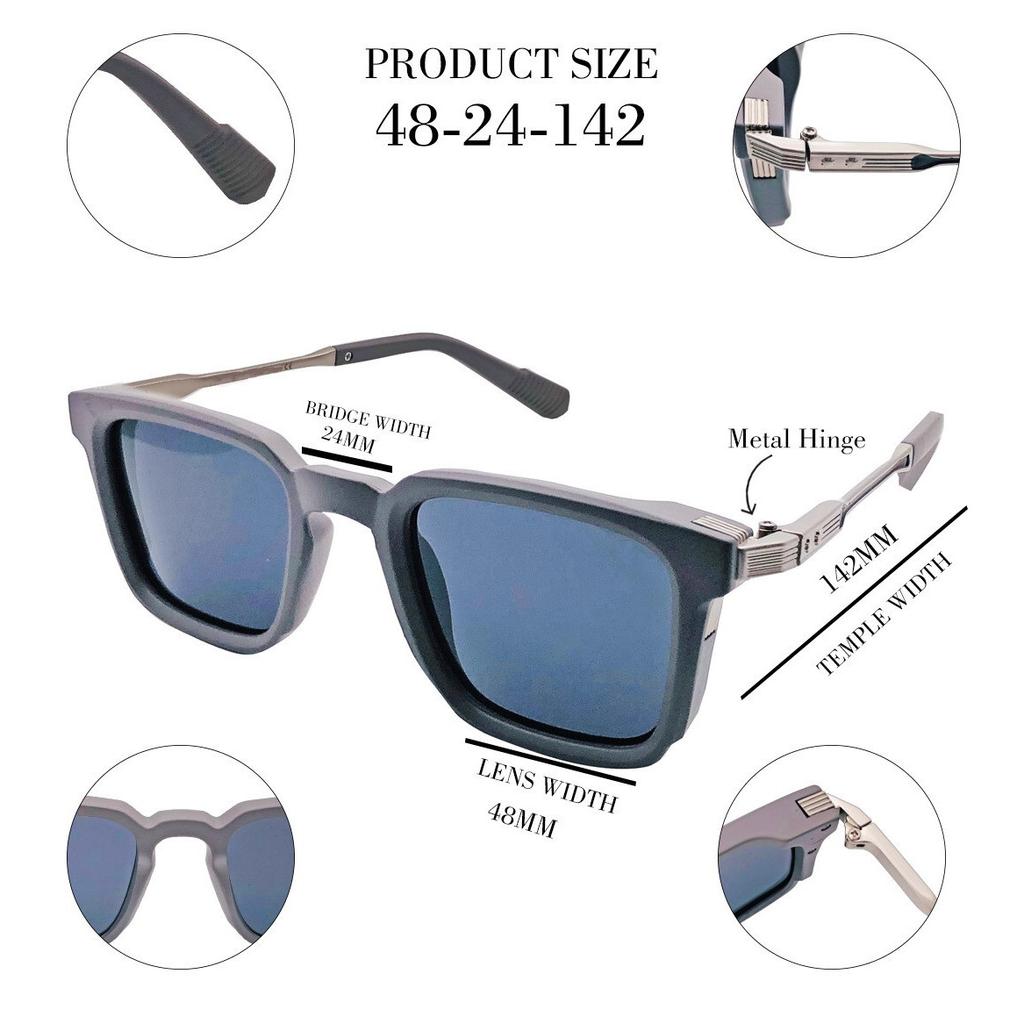 RSINC Unisex Designer Sonnenbrille UV-Schutz Vintage Quadratisch Grau Grau KH-2310 B0DKT5N5KK