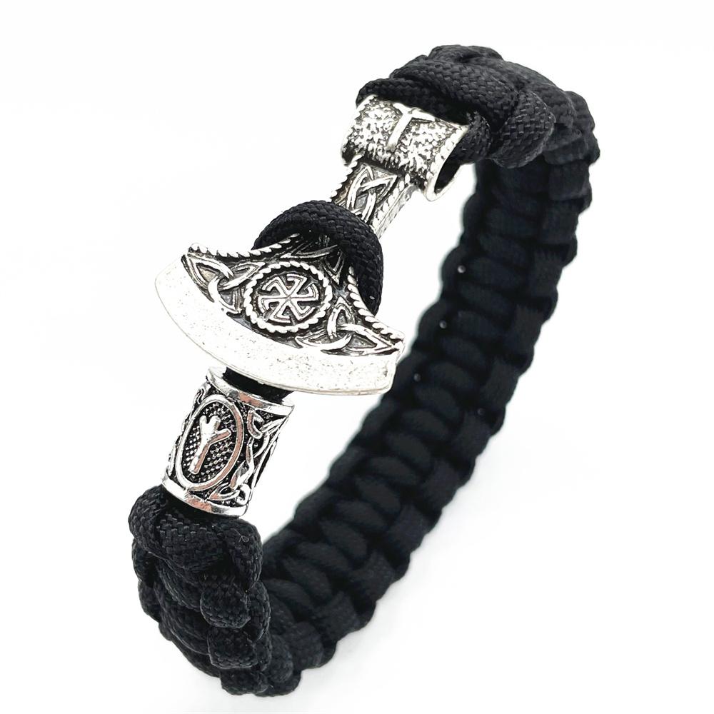 Slavic Perun Axe Charm Kolovrat Amulet Viking Runes Beads Mens Vikingos Bracelet Jewelry