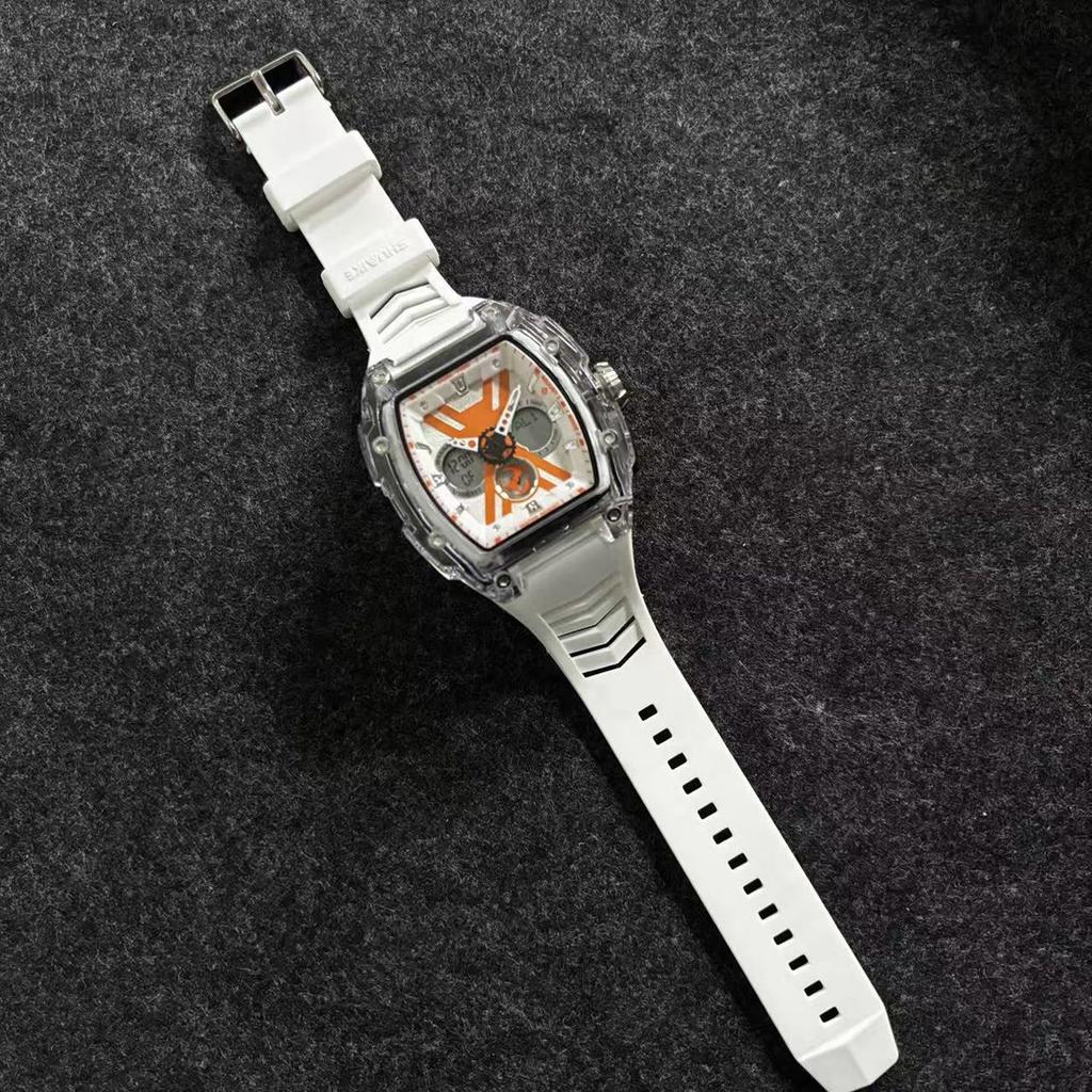 Men's Sports Digital Quartz Watch Barrel Case Waterproof LED Electronic Stopwatch Silicone Strap