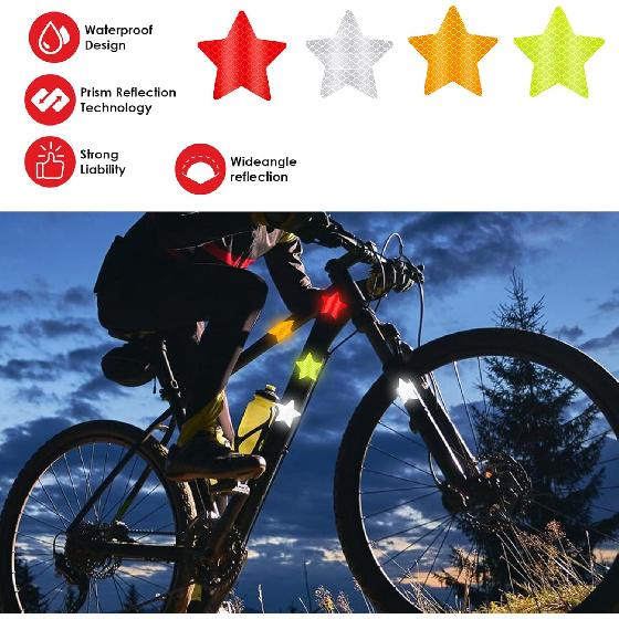 40Pcs Star Shape Reflective Stickers, Warning Safety Reflector Stickers for Kids, Waterproof Safety Helmet Stickers for Vehicles, Bicycles,