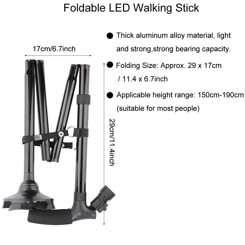 Foldable LED Safety Walking Stick Height Adjustable Magic Cane for Old Man