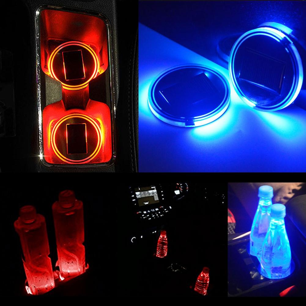 2pcs Solar LED Cup Pad Holder RGB 7 Colors Lights USB Car Bottle Bottom Mat