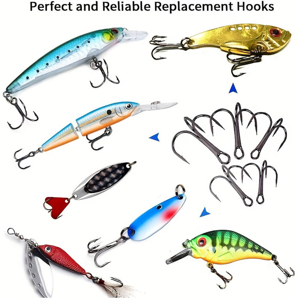 1000pcs/set Fishing Hooks 2/4/6/8/10# High Carbon Steel Treble Hook Set Fishing Tackle Fishing Equipment Soft Lure Holder Pesca