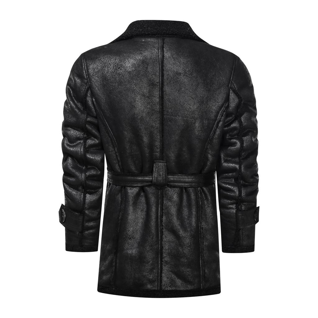European and American medium and long fur integrated machine leather jacket jacket men's casual imitation leather jacket trend