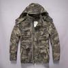 Amekaji Men's Hooded Camouflage Mid-Length Jacket with Multi-Pockets