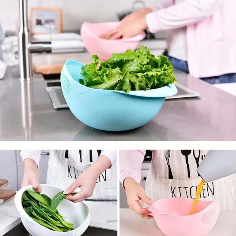 1PC-Silicone Colander Rice Bowl Drain Basket Fruit Bowl Washing Drain Basket with Handle Washing Basket Home Kitchen Organizer
