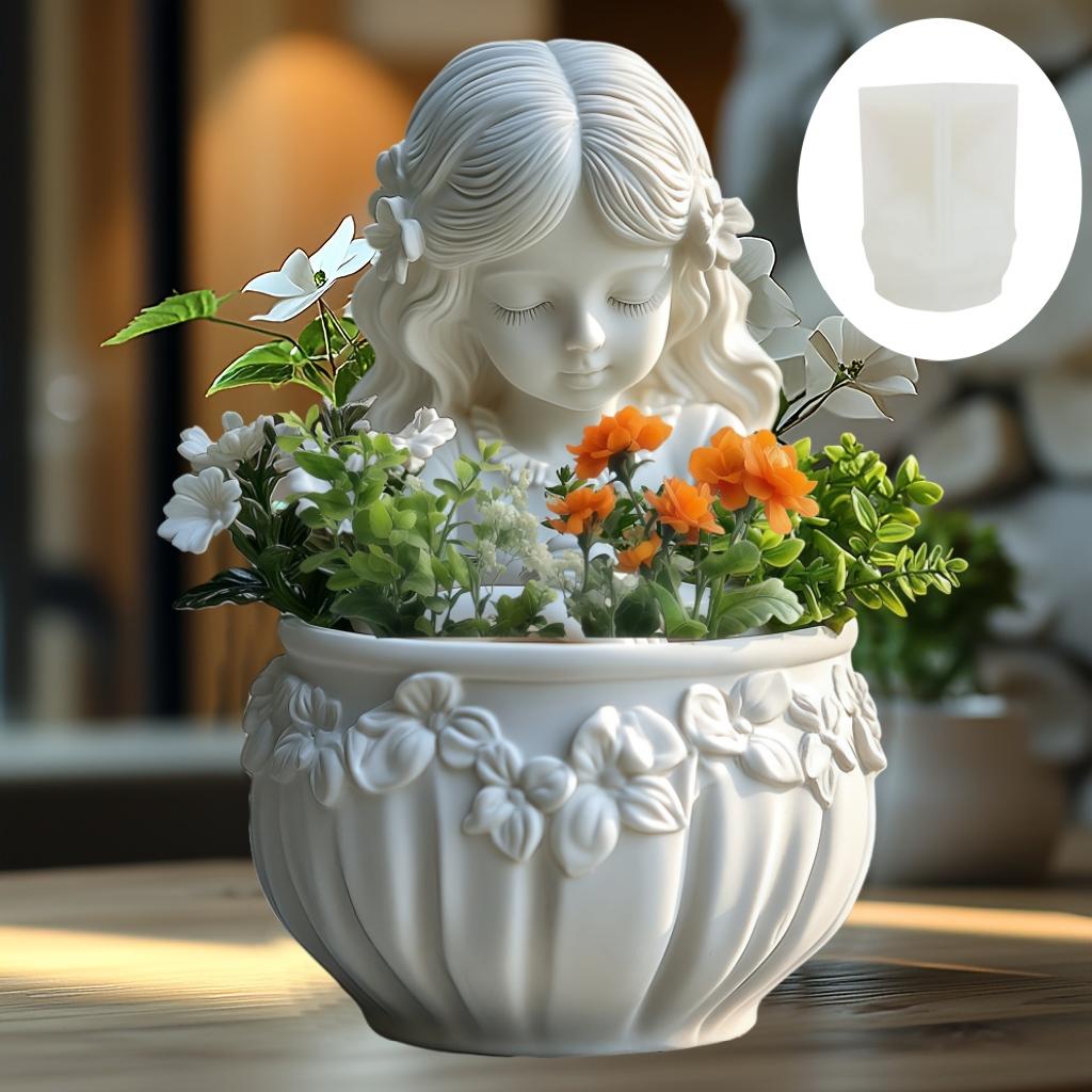 Andělská dívka sukulentní rostlina květináč pryskyřice silikonová forma krásná bohyně úložný box betonová forma dívka svícen sádrová forma