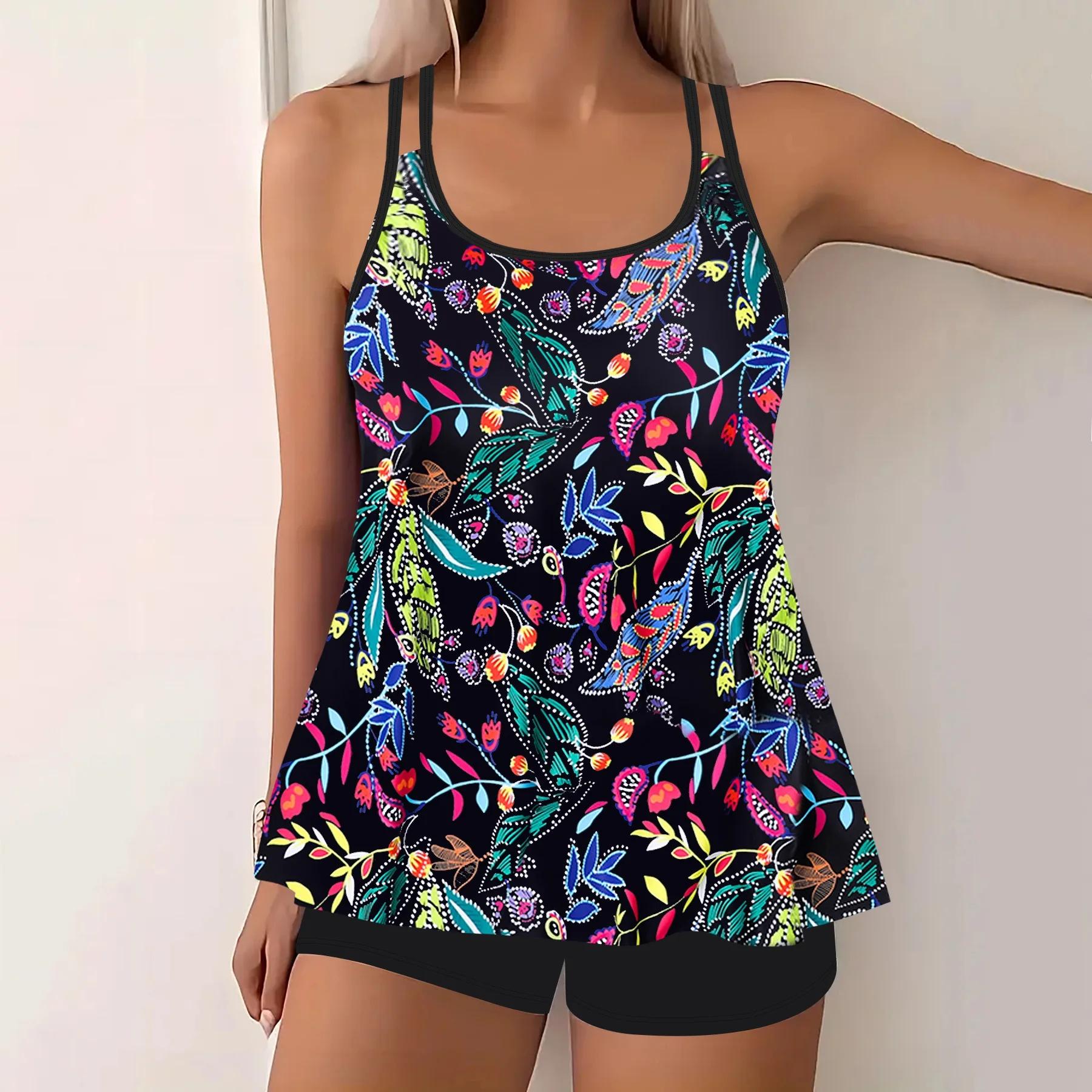 

2025 Женский сексуальный трендовый свободный размер, комплект из двух частей, женский модный купальник с высокой талией, летний новый дизайн с принтом, купальник 3XL чёрный