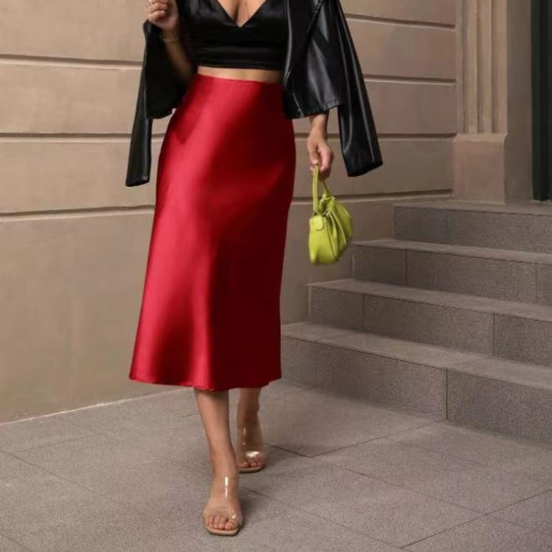 Solid Casual Loose Fishtail Skirt Women Fashion Elegant Slim Fit Satin Loose Skirts for Women Spring and Summer A Line High Waist Woman Skirt 26441