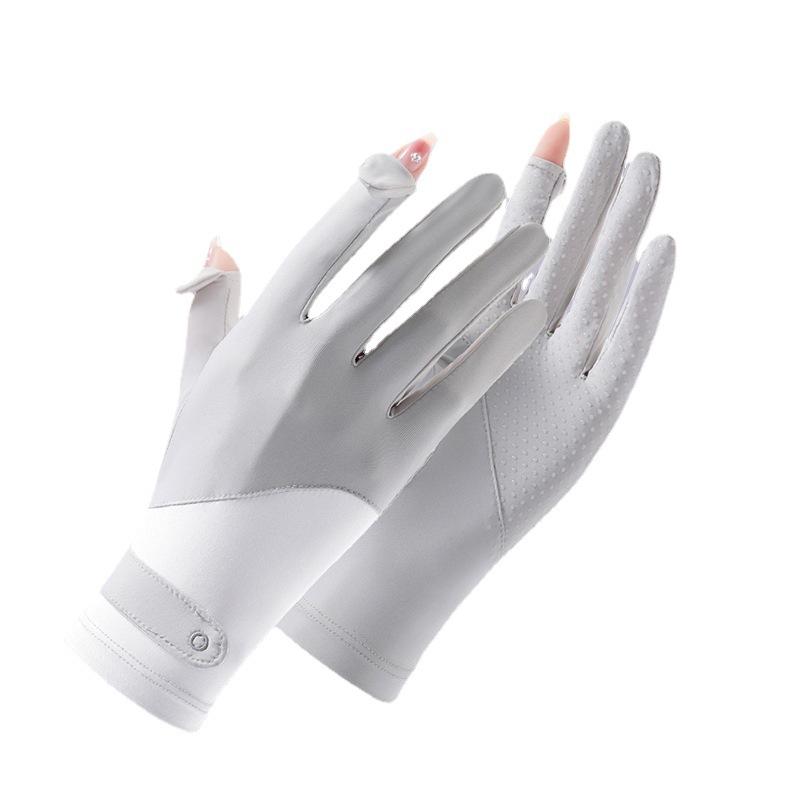 Summer Ice Silk Sunscreen Gloves for Women's Outdoor Driving and Riding Non Slip Touch Screen Flip Elastic Breathable Long Finger Thin Style