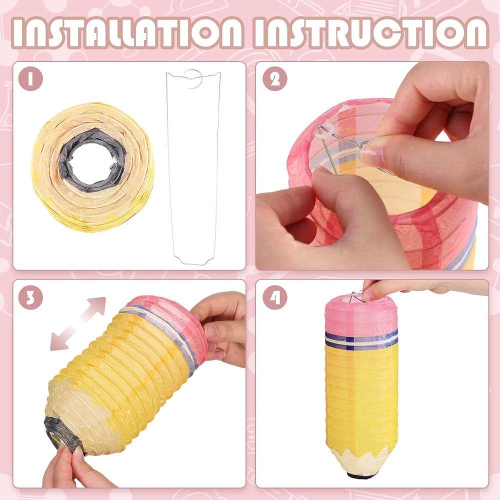 3pcs Portable Pencil Paper Lantern Back To School Season Hanging Lantern  Birthday Party Decor