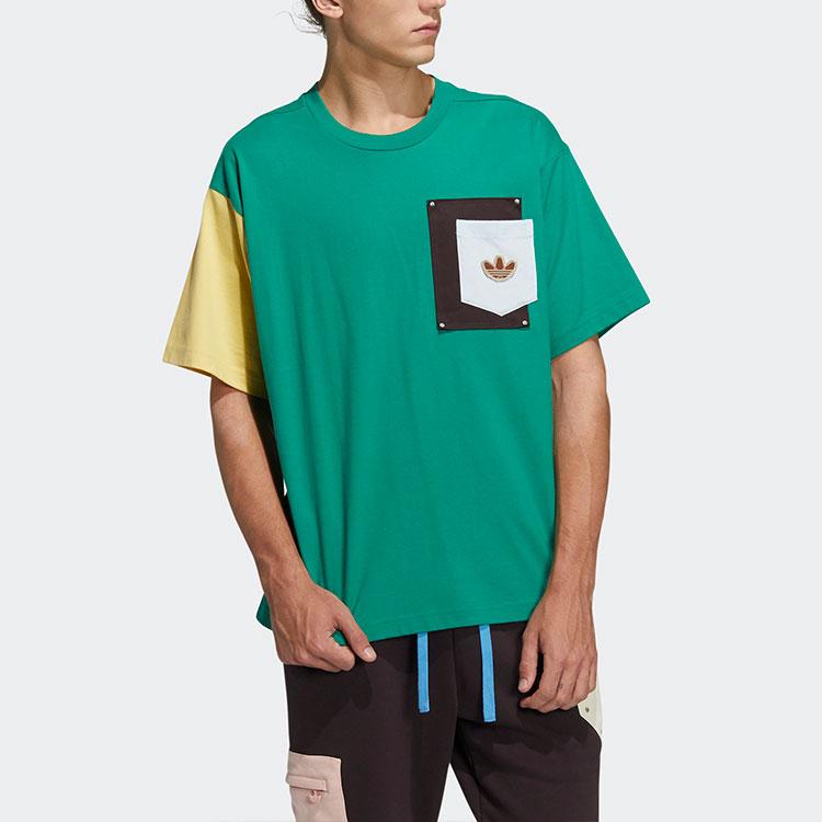 adidas Originals Trefoil Puppet Series Color Block Pocket Crew Neck Short Sleeve T-Shirt Men Tops Green HC0341