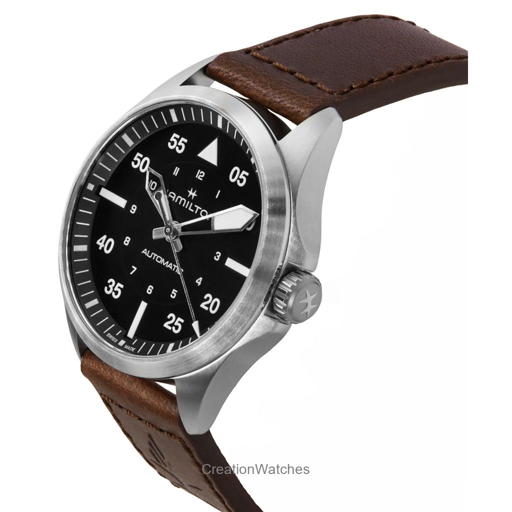 Hamilton Khaki Aviation Pilot Leather Strap Black Dial Automatic H76305530 100M Men's Watch