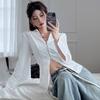 Women Shirts Slim Fit Temperament Slit Sleeves Long Sleeves Lapel