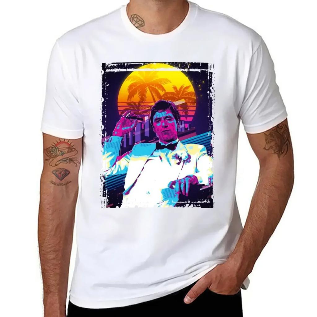 Classic Cinema Art Scarface Movie Print Featuring Al Pacino Tshirt Customs Boys Whites Workout Shirts For Unisex