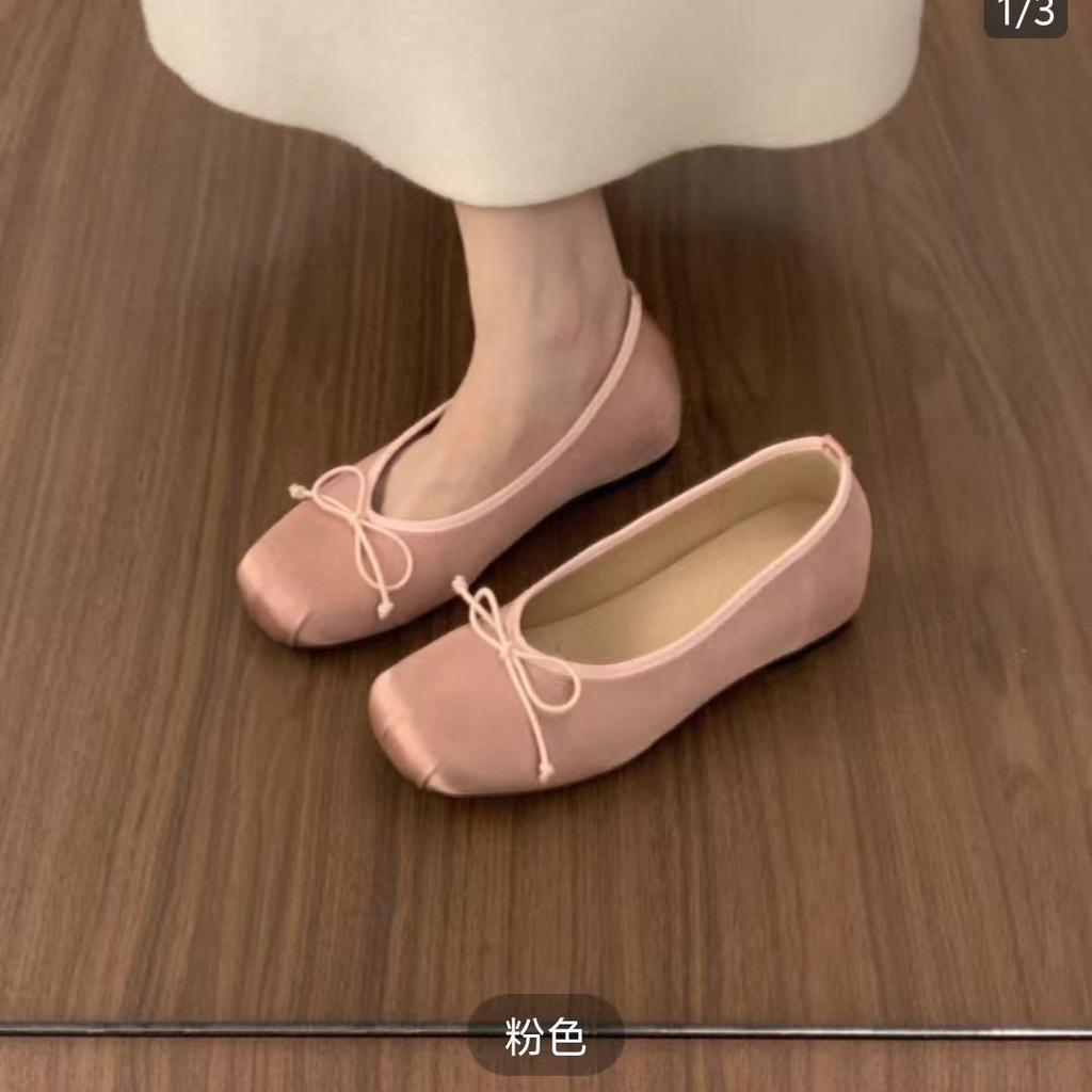2025 New Autumn and Winter Satin Bow Inner Height Increase Flat Bottom Women Commuting Work Late Evening Doudou Pregnant Women Single Shoes
