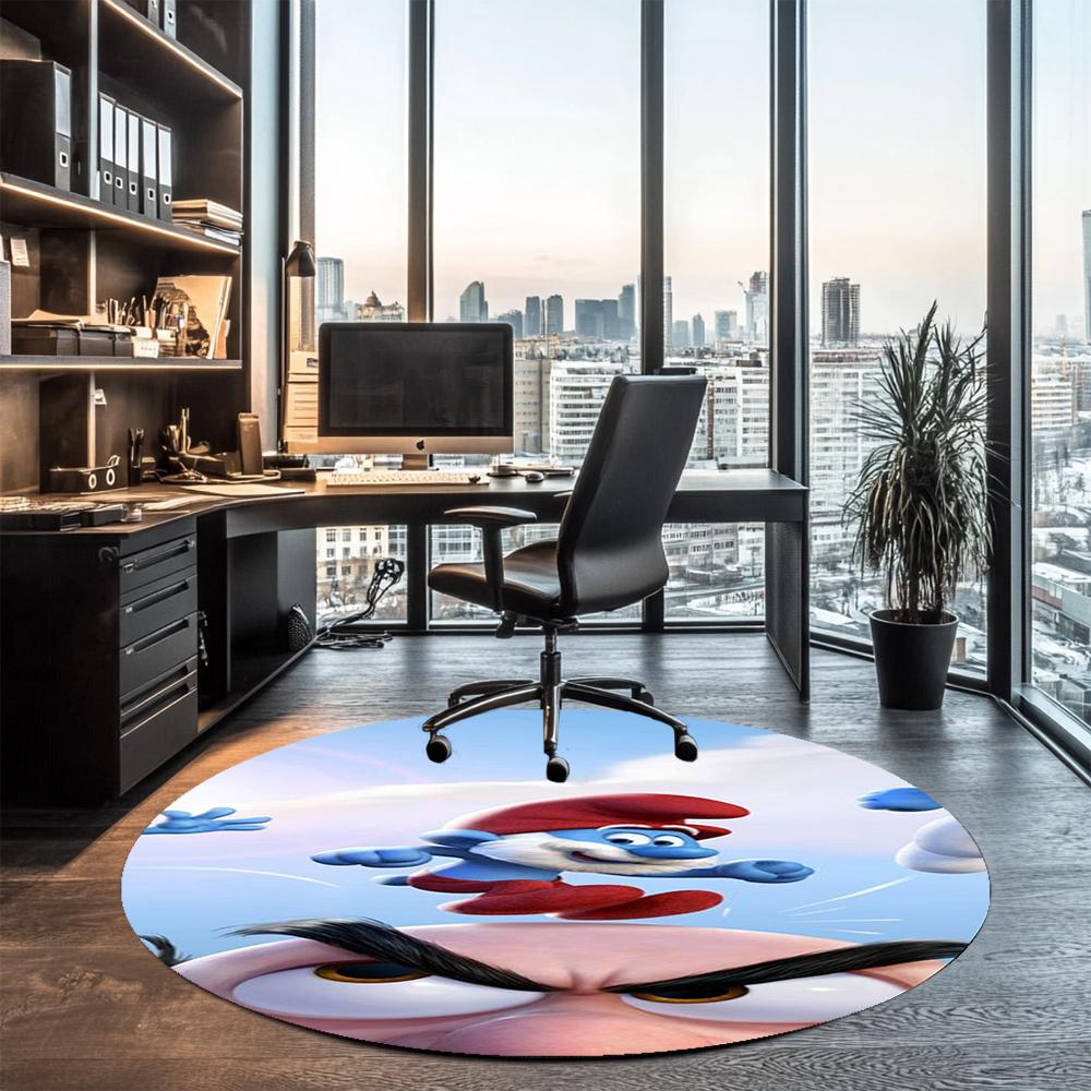 The Smurfs Printed Round Rug Carpet Chair Rug Area Rug Entryway Doormats,for Office Chair Living Room Bedroom Kitchen Room.