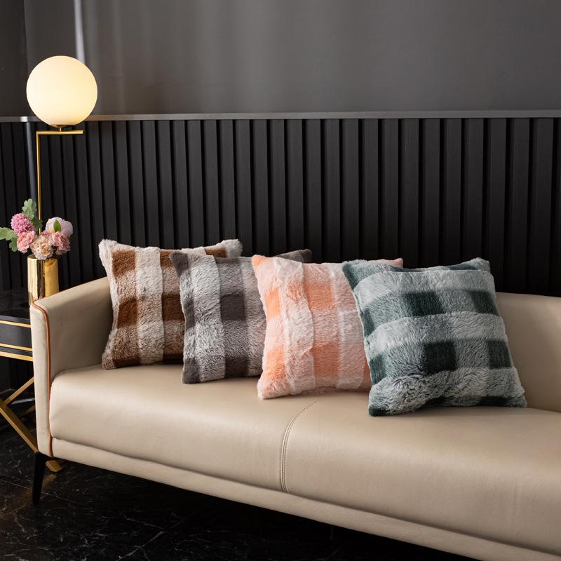 45x45cm Autumn and Winter Plain Pillowcase Cojines Rabbit Plush Double-Sided Velvet Headboard Pillow Cushion Cover Decor Home