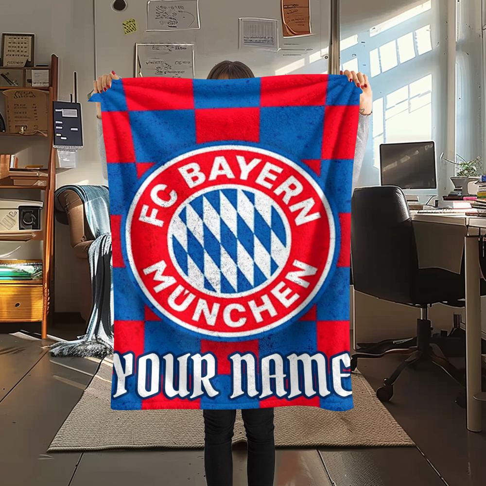 1PC Custom Name Bayern Munich Patterned Flannel Blanket Suitable For All Seasons for Home Decor Warmth and Comfort Gifts Holiday Present