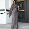 Cross-Border Fashion Plus Size Temperament Sexy Long Sequin V Neck Long Sleeves Banquet Evening Dress Bridesmaid Dress Dress Women