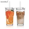 600ML Ribbed Glass Tumblers with Lids and Straws 1/2PCS Drinking Glasses for Iced Coffee Cups Milk Juice Cold Beverages
