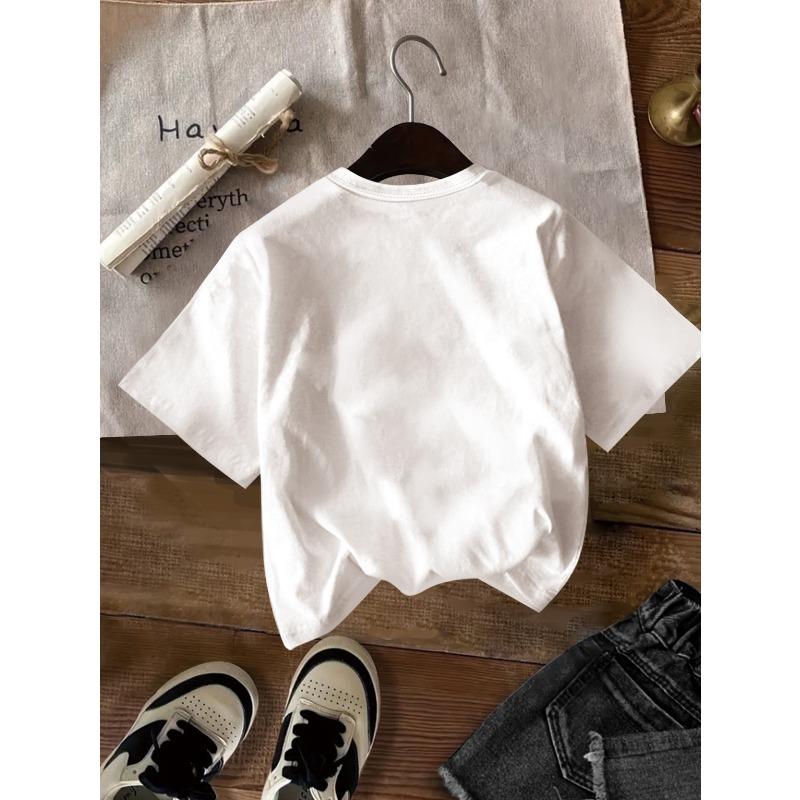 Kids Crewneck Short Sleeve T-Shirt, Cool Cute Black Cat Holding Mug Print Simple Trendy Summer Casual Tee