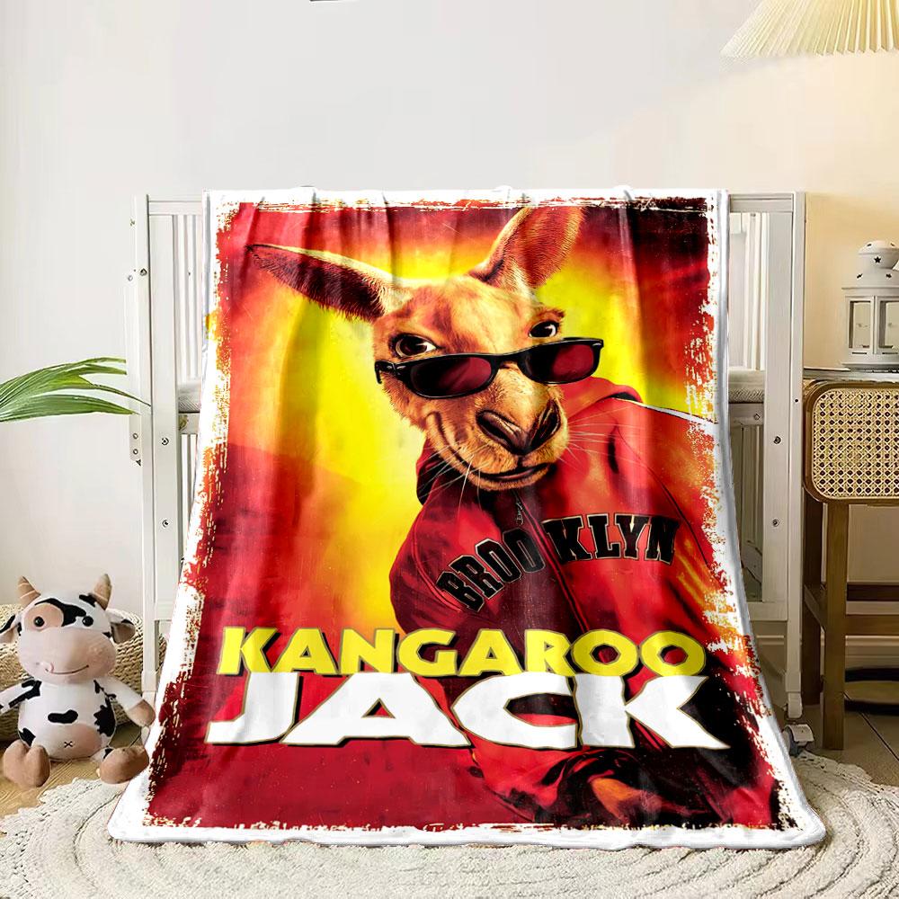 

A kangaroo wearing sunglasses and a red hoodie with bold text design. for all seasons blanket lunch break throw gift 80cm x 120cm