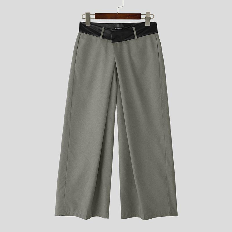 

INCERUN Мужские лоскутные брюки с молнией на талии, плиссировкой, повседневные, длинные, с широкими штанинами 3XL серый