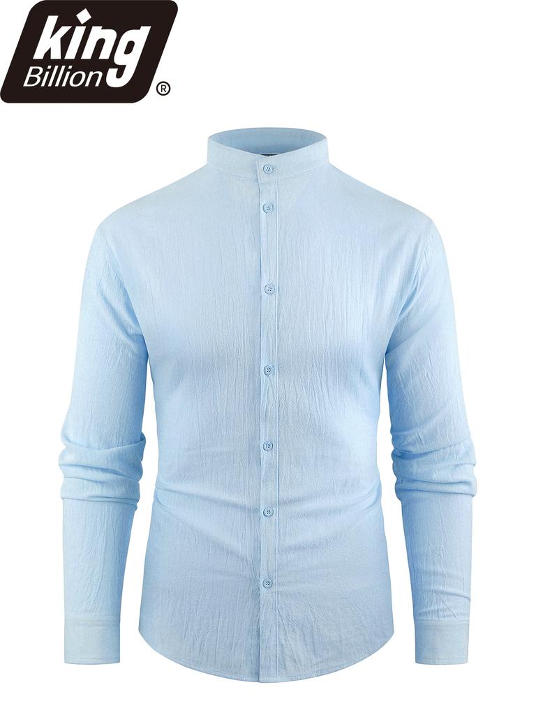 Men's Cotton Plain Collar Shirt Long Sleeve Formal Casual Lightweight Breathable Solid Color Button Down Men's Tops