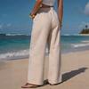 Women's Casual Wide Leg Pants Striped Drawstring Waistband with Pockets Lightweight Comfortable Loose Fit Trousers for Daily Wear