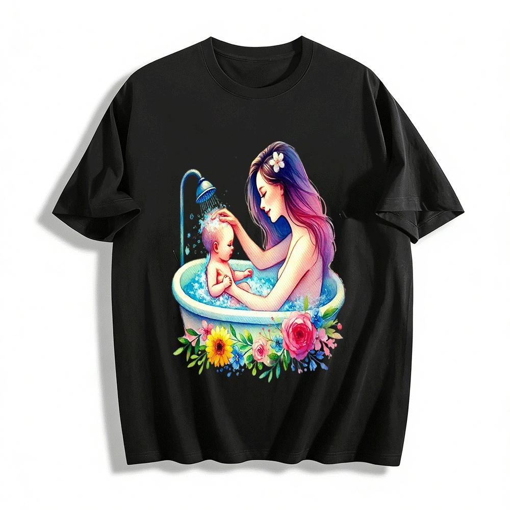 

Mother Baby Bathing Parent-child Print Short Sleeve T-shirt Pure cotton T-shirt XXS