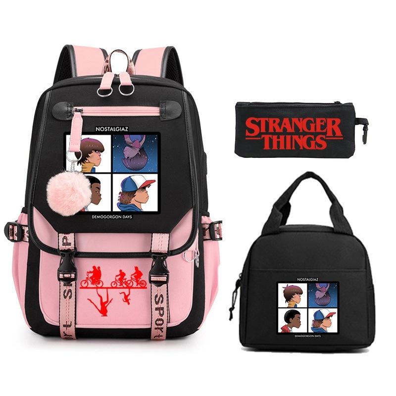 Trend Stranger Things Children'S Backpack Combination Three-Piece Male And Female Versatile Student School Bag
