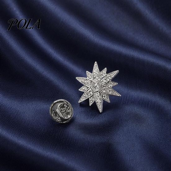 Rhinestone Lapel Pin 1/2Pcs Double-Layered Eight-Pointed Star with Rhinestones, Thickened Alloy Fashion Suit Safety Buckle for Suits Shirts