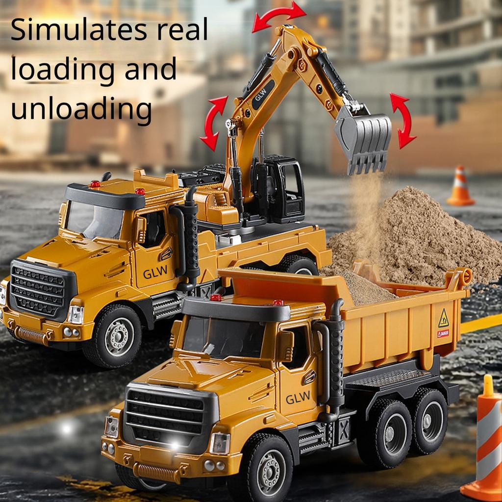 Boys Construction Dump Truck Toys, Alloy Realistic Excavator Pull Back Truck With Lights And Sounds