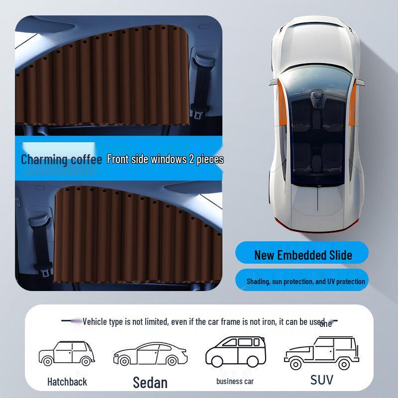 Sliding Car Sunshade Curtains for Rear Seats - Track Type, Sun Protection, Privacy for Small Car Windows