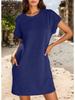 Short Sleeve Round Neck Textured Knit Dress in Multiple Colors